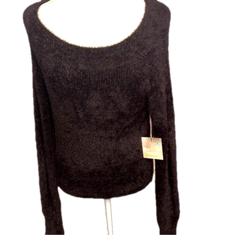 NWT Happily Gray Black Fuzzy Sweater L